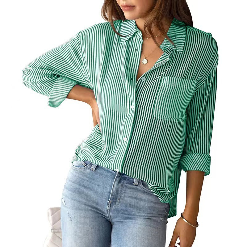 Women's Top Loose Business Casual Long Sleeved Shirt With Pockets