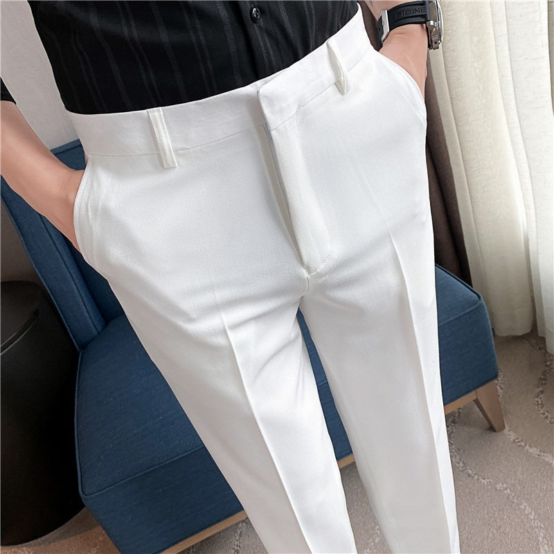 Men’s Spring/Summer Draped Solid‑Color Suit Pants – Stretchy Comfort, Elegant Casual Style