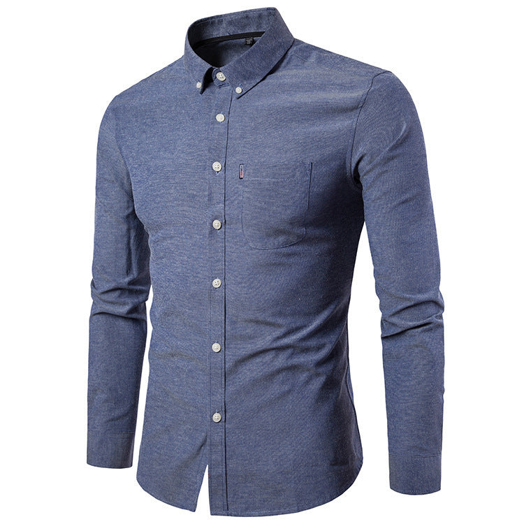 Men’s Korean-Style Slim-Fit Long-Sleeve Dress Shirt – Modern Elegance