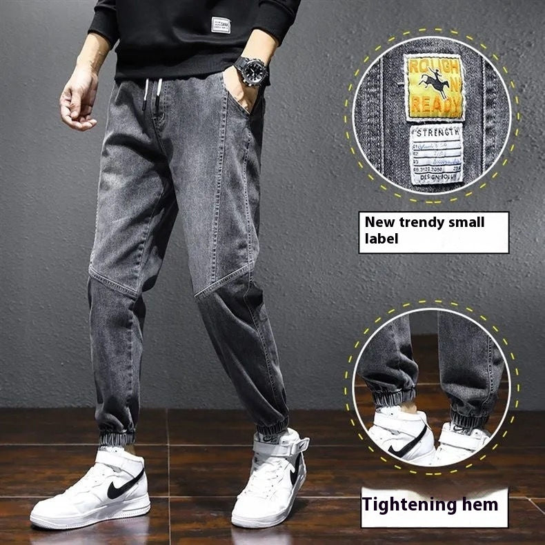 Men’s Ankle-Tied Cargo Jeans – Loose Fit Harlan Cropped Streetwear