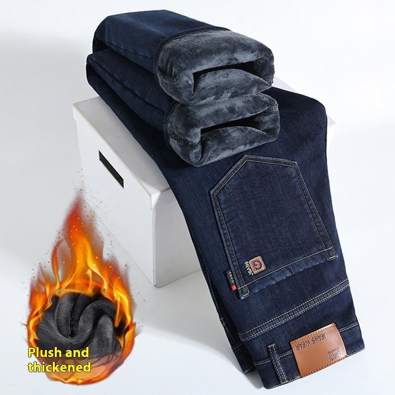 Men’s Fleece-Lined Thick Loose Fit Straight Trousers – Winter Warm Casual Pants