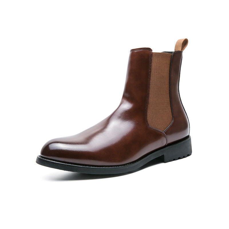 Men’s Korean-Style High-Top Leather Sneakers – Trendy Street Fashion Footwear