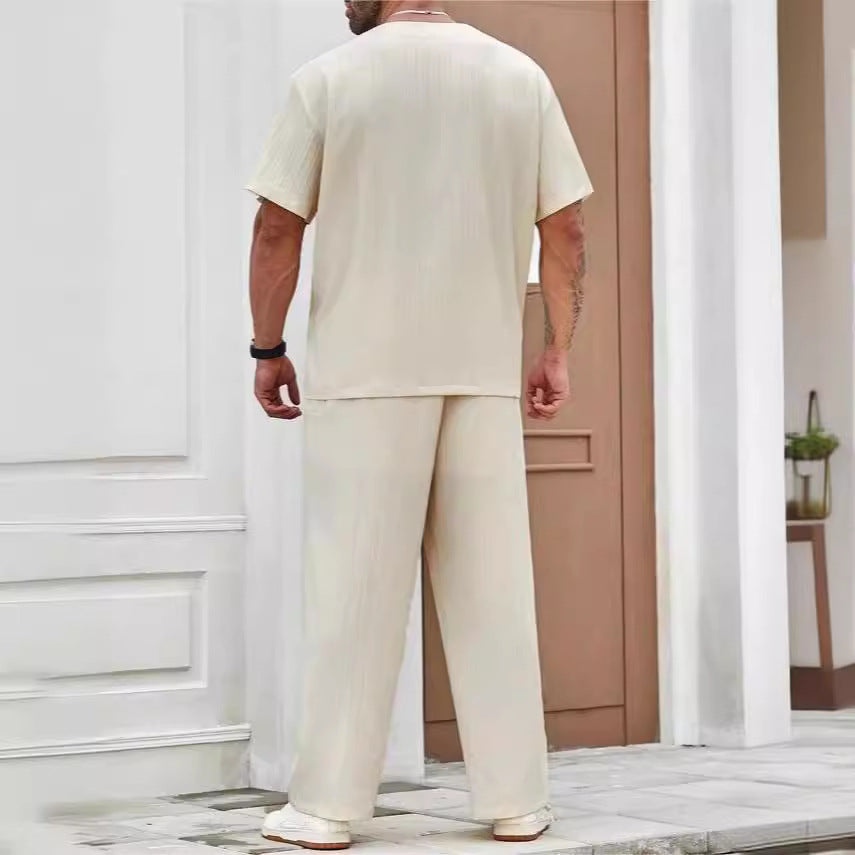 Men’s Casual Short-Sleeve Shirt & Trouser Commuter Set – Breezy Summer Suit