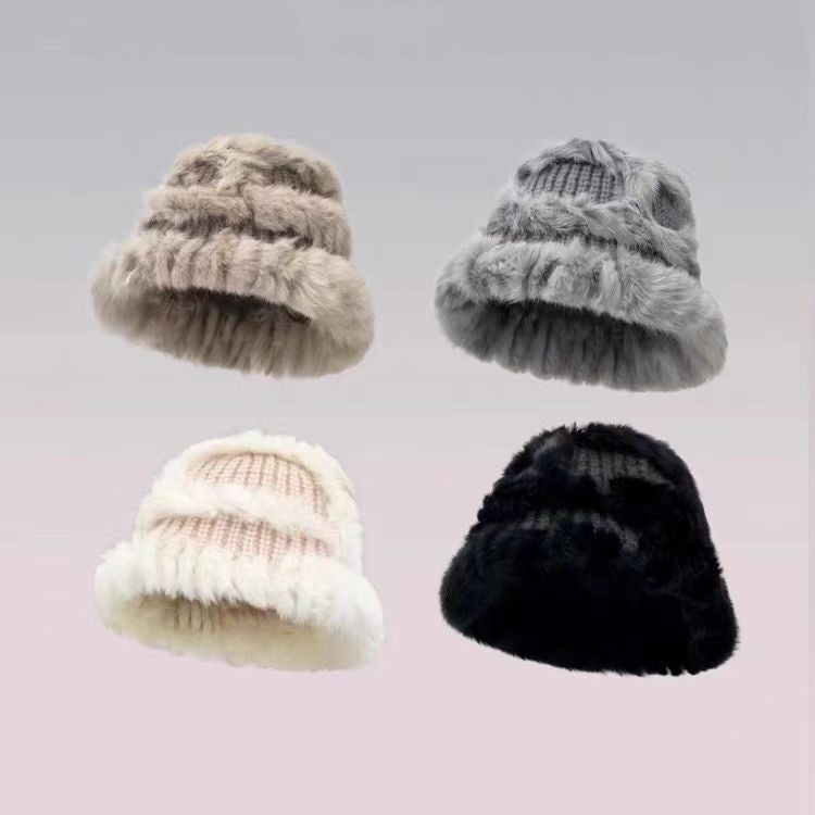 Rabbit Fur Hat Women's Autumn And Winter All-matching Thickened Plush Knitted