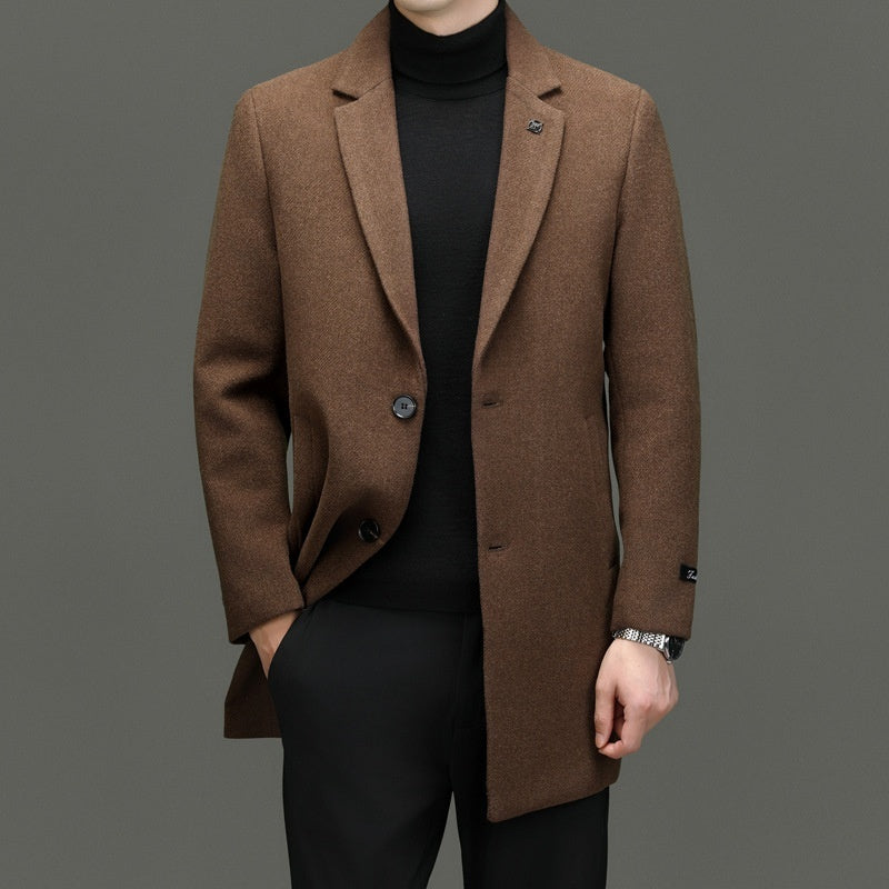 Men’s Slim‑Fit Mid‑Length Woolen Overcoat – Elegant & Versatile Winter Coat