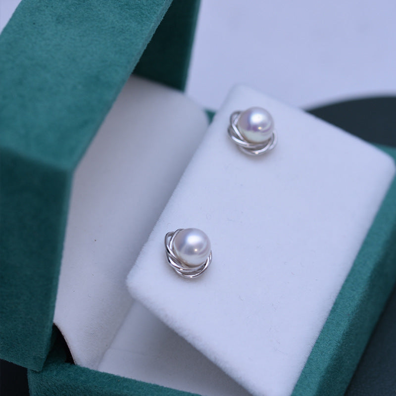 6-7mm Freshwater Pearl Nearly Round Almost Flawless S925 Silver Stud Earrings