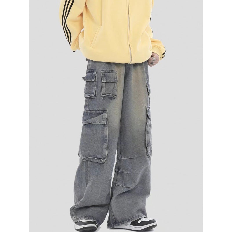 Men's American Retro Multi-Pocket Cargo Jeans – Straight Fit Streetwear
