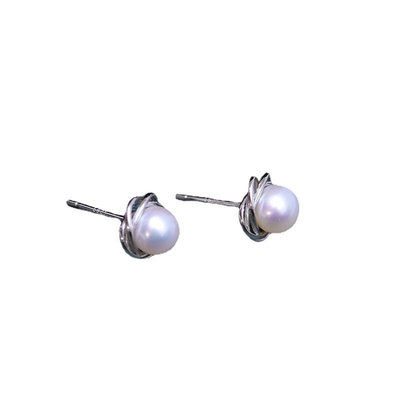 6-7mm Freshwater Pearl Nearly Round Almost Flawless S925 Silver Stud Earrings