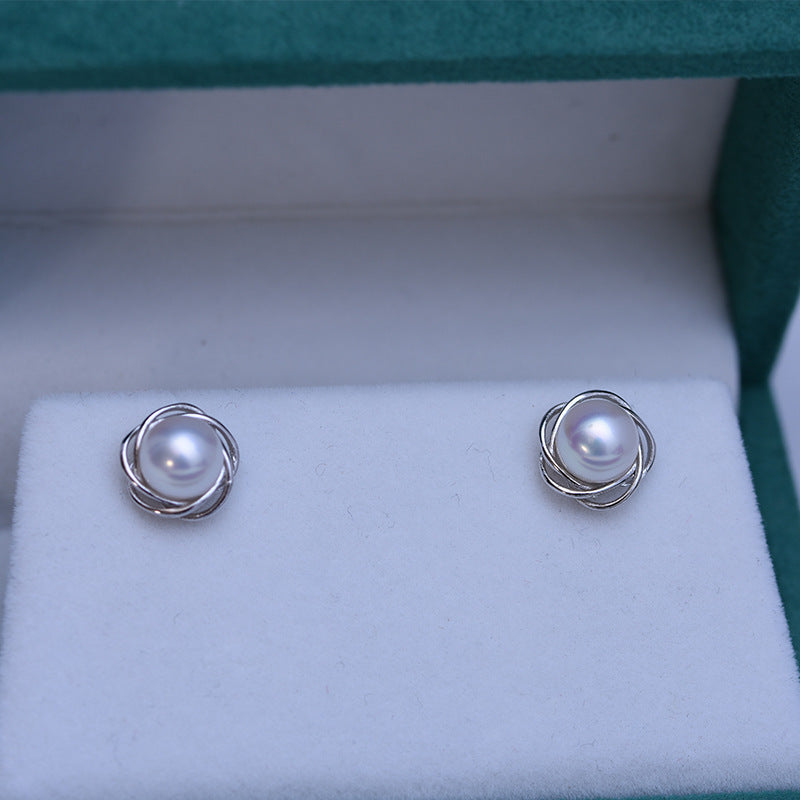 6-7mm Freshwater Pearl Nearly Round Almost Flawless S925 Silver Stud Earrings