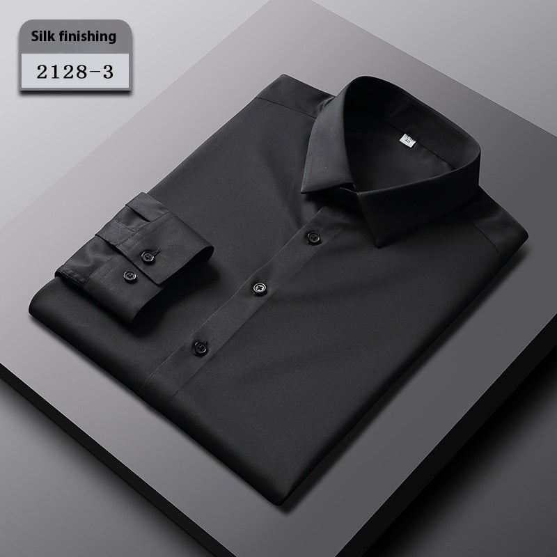 Men’s Elastic Silk Long-Sleeve Non-Iron Shirt – Smooth, Stretch & Breathable
