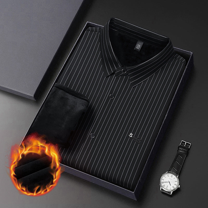 Men’s High-Grade Striped Long-Sleeve Shirt – Spring & Autumn Business Casual