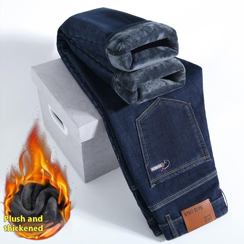 Men’s Fleece-Lined Thick Loose Fit Straight Trousers – Winter Warm Casual Pants