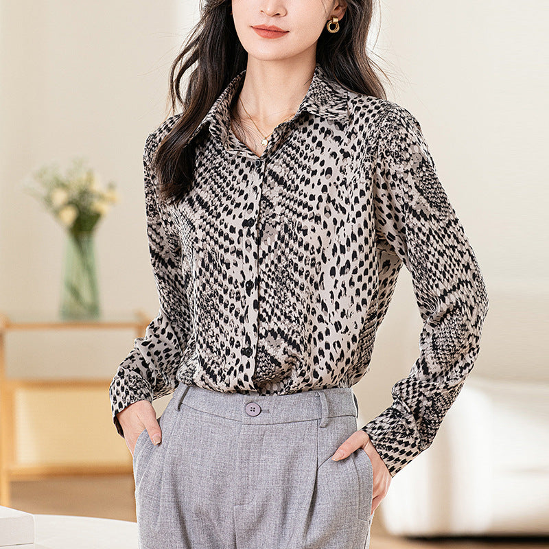 Design Sense Niche Long Sleeve Non-ironing Draping Vertical And Smooth Printed Top Shirt