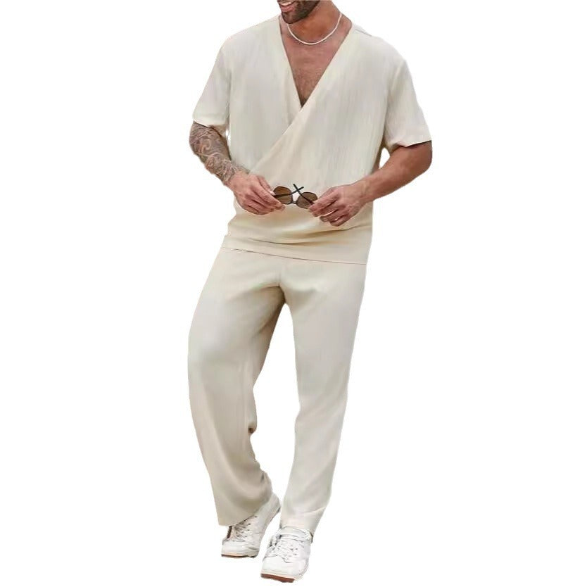 Men’s Casual Short-Sleeve Shirt & Trouser Commuter Set – Breezy Summer Suit