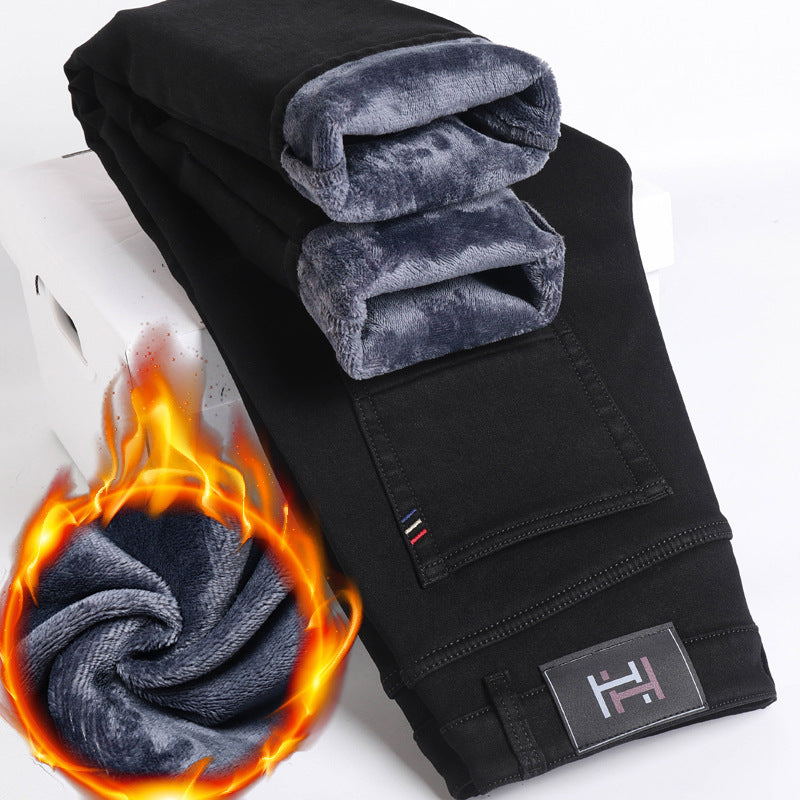 Men’s Fleece-Lined Slim Straight Jeans – Warm & Stylish Winter Essential