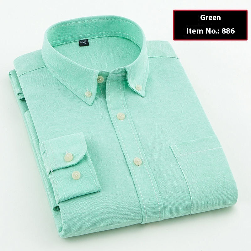 Men’s Pure-Color Oxford Slim Fit Shirt – Youth & Middle-Aged Business Casual