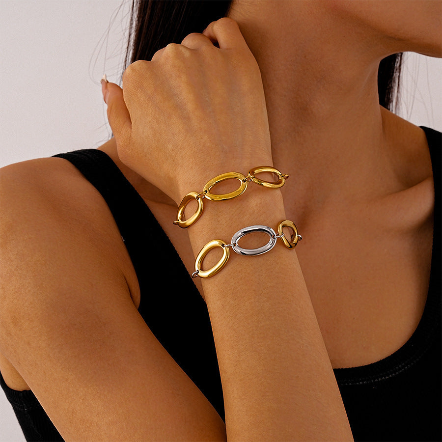 Titanium Steel Metal Geometric Oval Bracelet For Women