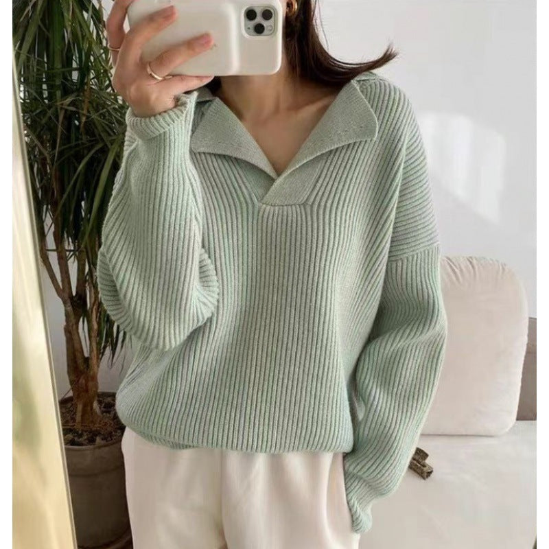 Cardigan Temperament V-neck Thin Stiff Striped Sweater