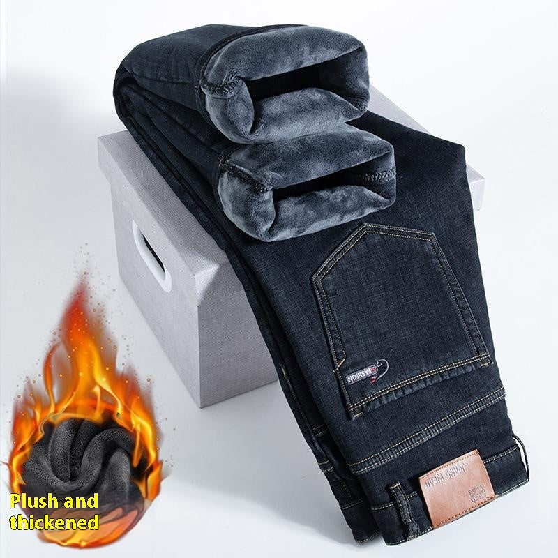 Men’s Fleece-Lined Thick Loose Fit Straight Trousers – Winter Warm Casual Pants
