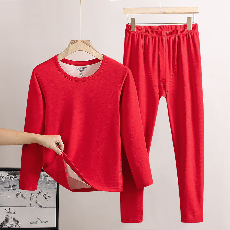 Men’s Fleece‑Lined Thermal Underwear Set – Double‑Sided Brushed Long Johns & Crewneck Top