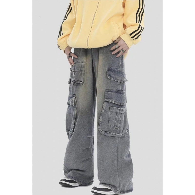 Men's American Retro Multi-Pocket Cargo Jeans – Straight Fit Streetwear