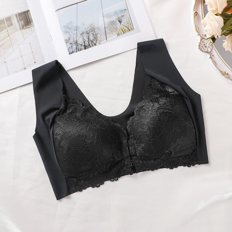 Large Size Push Up Front Buckle Fixed Cup Lace Vest Bra