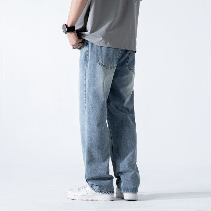 Men’s Vintage Loose Draping Wide-Leg Jeans – Washed Straight-Fit Streetwear