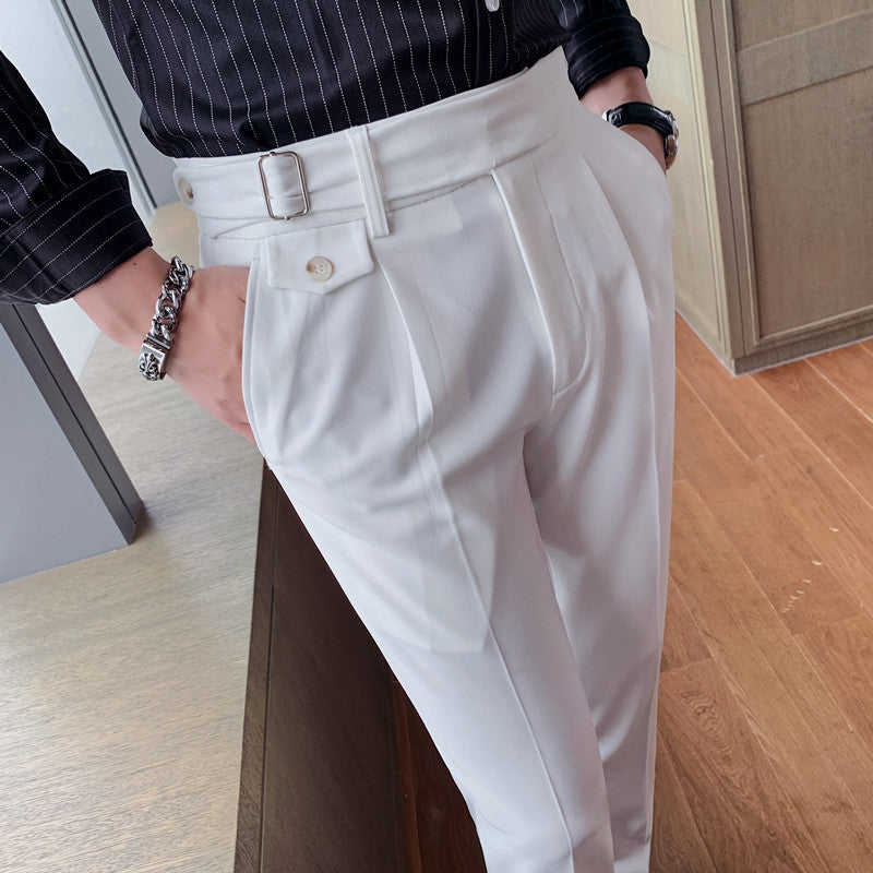 Men's Slim-Fit Solid Straight Trousers – Minimalist Style for Everyday Sophistication