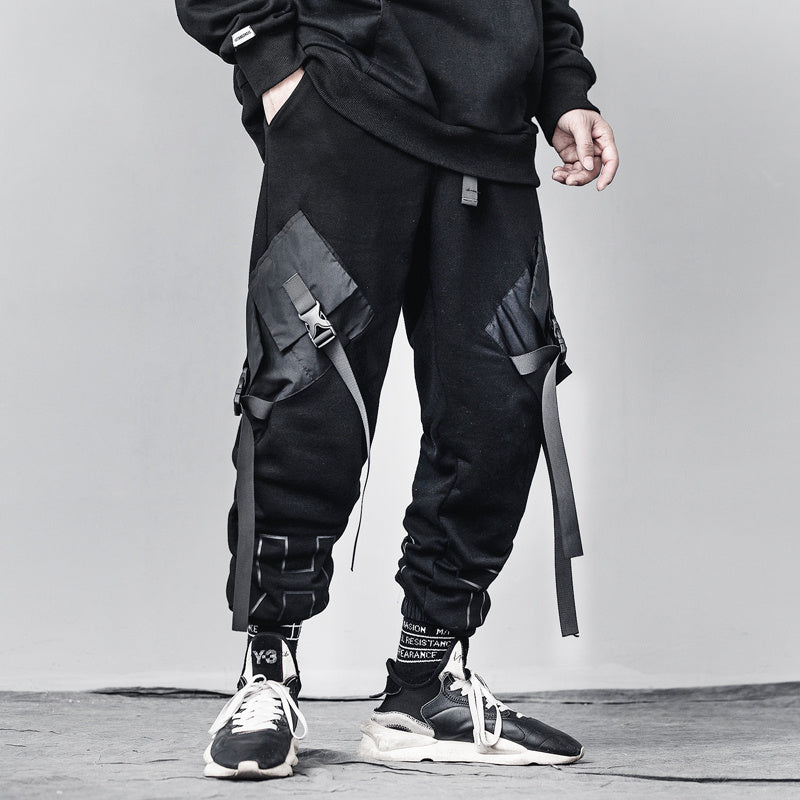 Men's Loose Black Overalls – Hip-Hop Streetwear with Utility Pockets