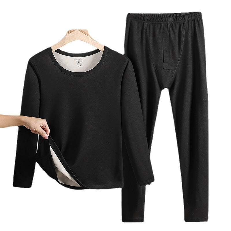 Men’s Fleece‑Lined Thermal Underwear Set – Double‑Sided Brushed Long Johns & Crewneck Top