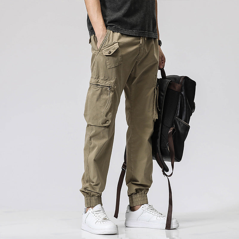 Men's Cotton Utility Jogger Pants – Trendy Workwear with Elastic Waist & Ankle Tie