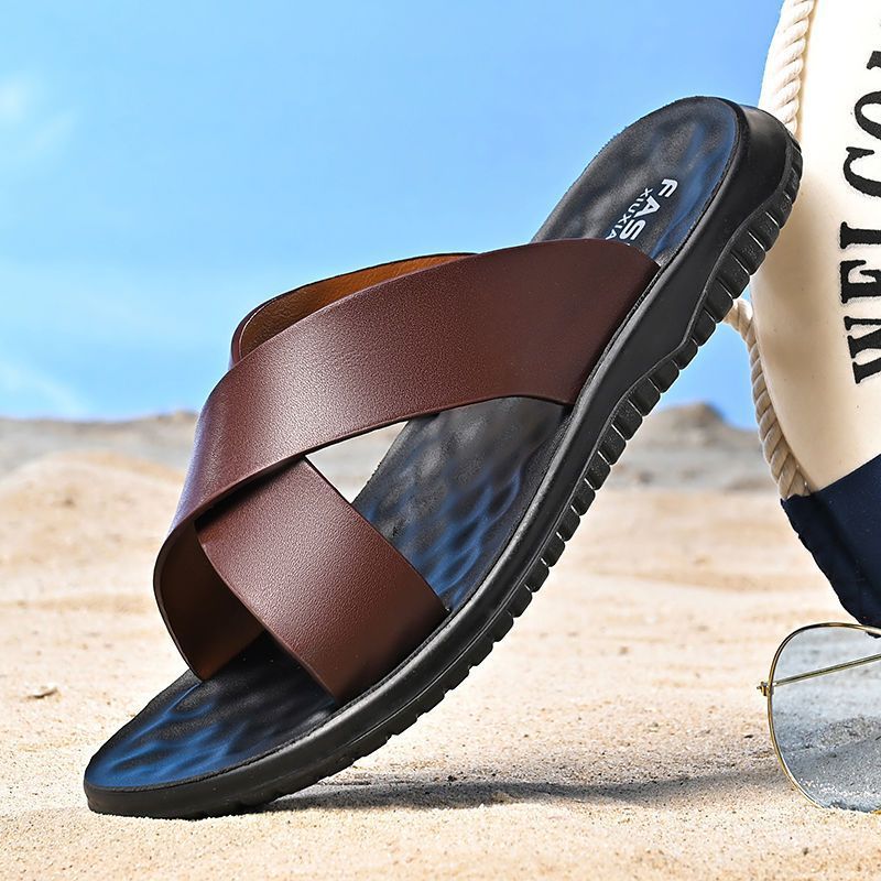 Men’s Casual Soft Leather Slippers – Soft-Bottom Non-Slip Comfort