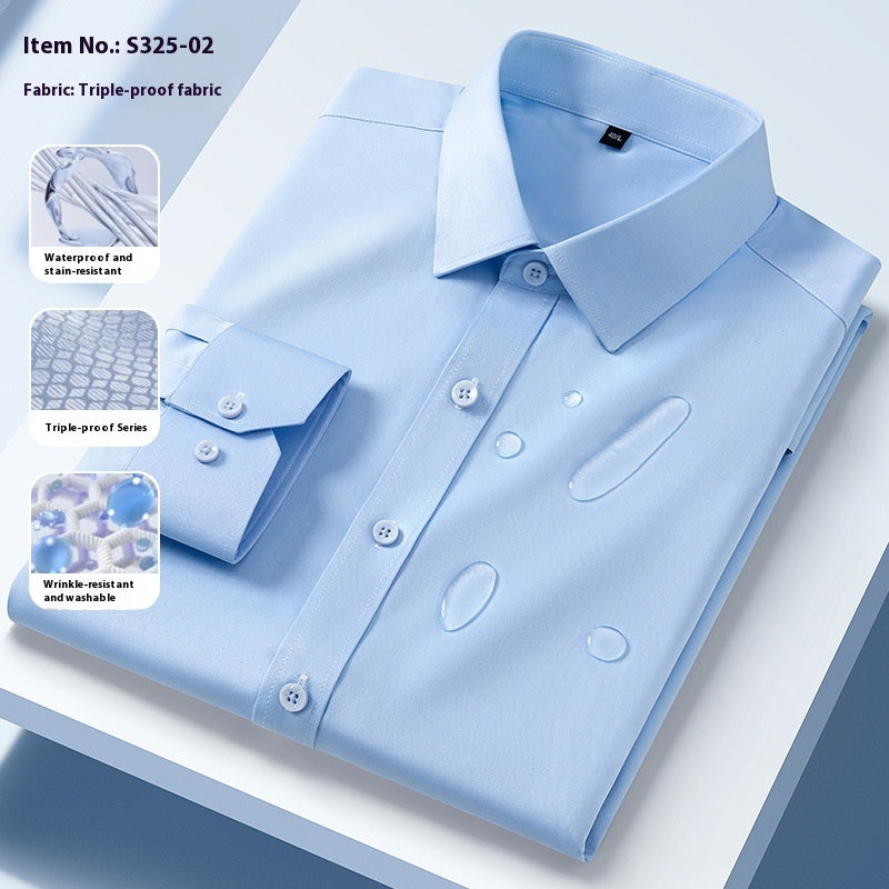 Men’s Seamless Three-Proof Long-Sleeve Shirt – Waterproof, Anti-Oil & Anti-Wrinkle