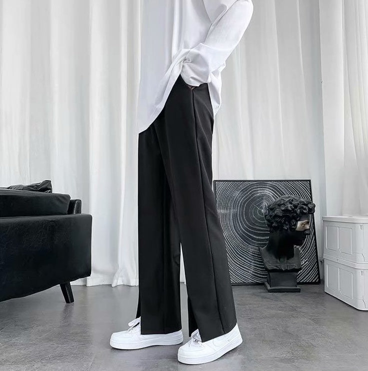 Straight-Leg Slacks – Flared Pants with Mopping Slits