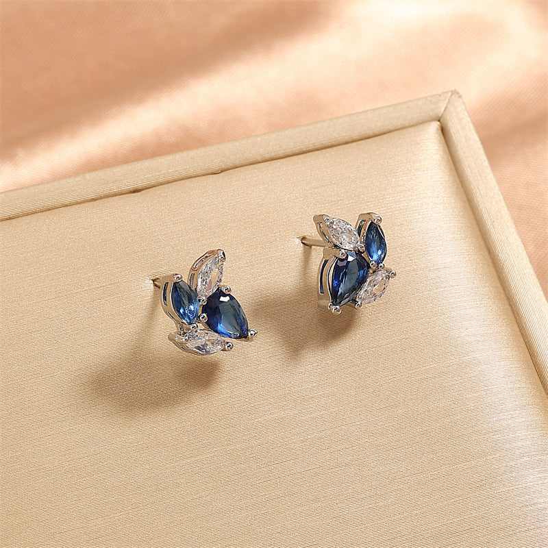 Blue Leaf Zircon Women's Niche Design Earrings