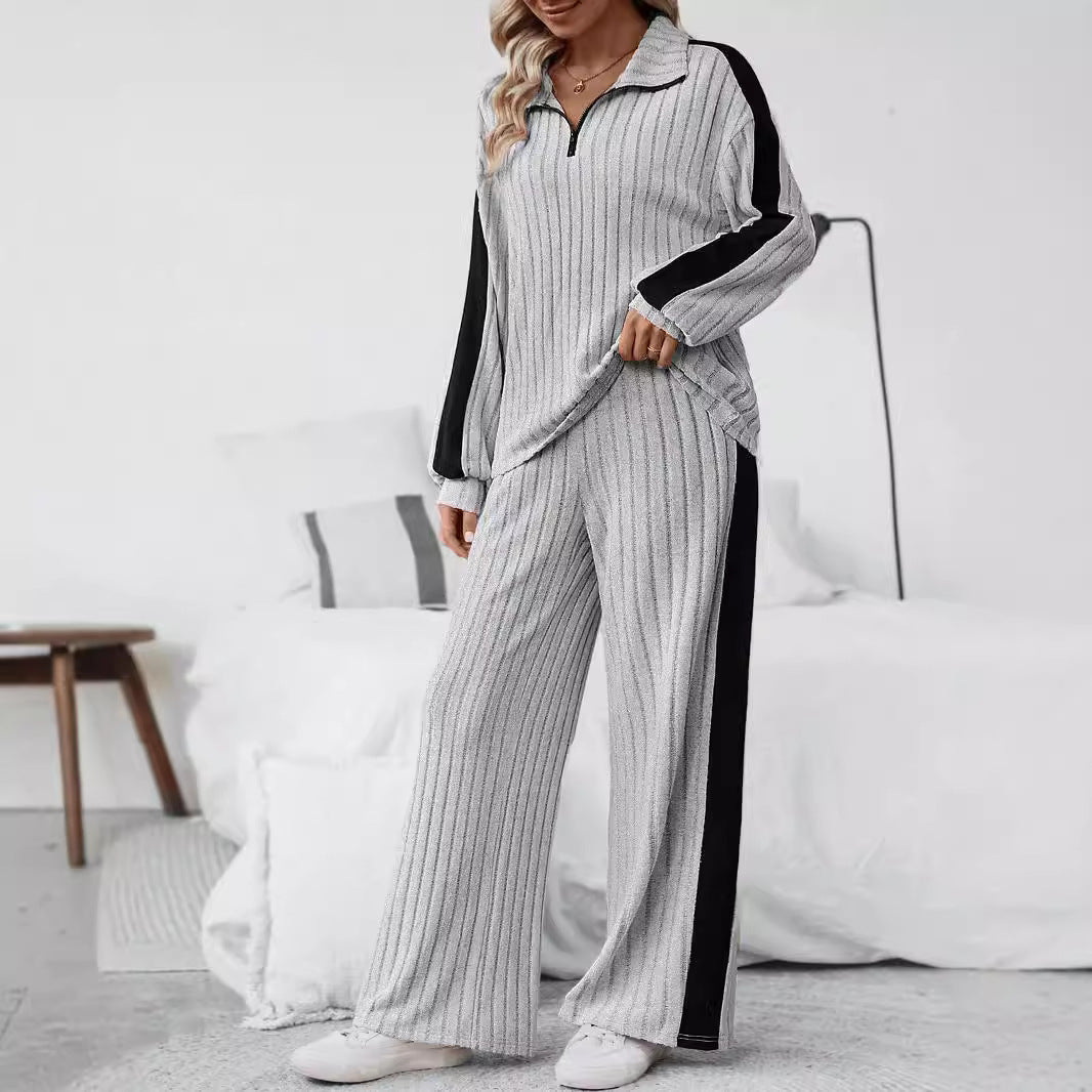 Large Size Casual Suit Women's Sweater Wide Leg Pants Two-piece Set