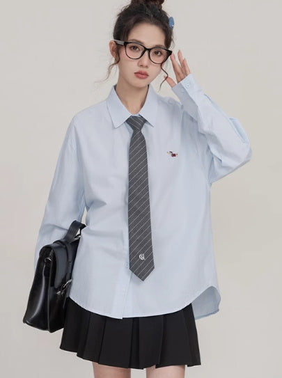 Women's Loose French Embroidered Puppy Shirt