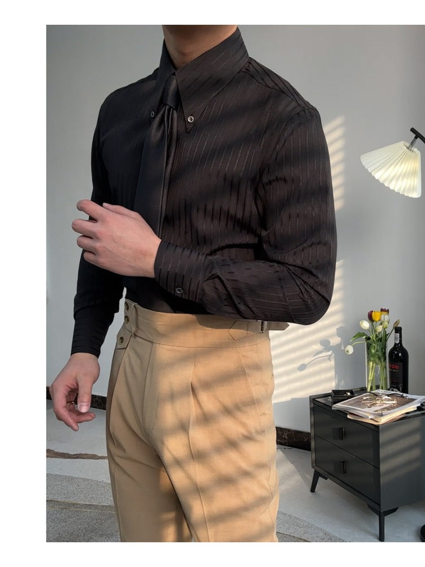 Men’s Spring Pointed-Collar Striped Business Shirt – Lightweight Leisure Style
