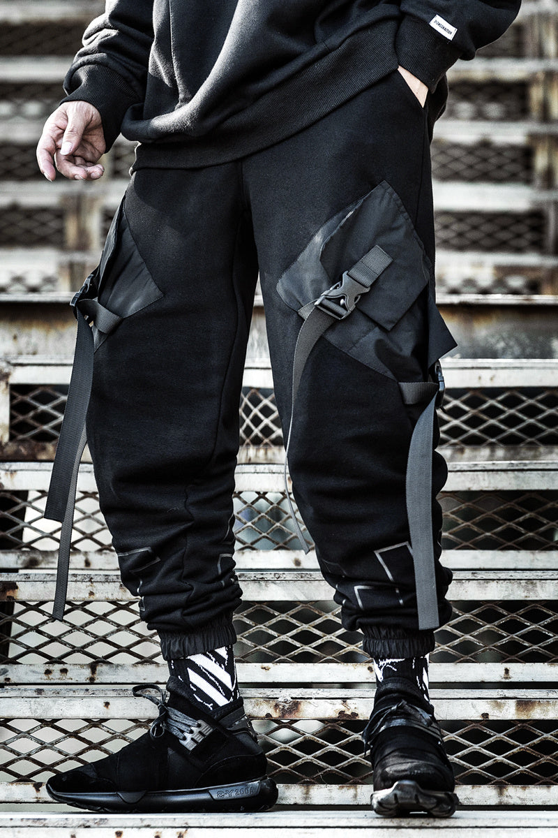 Men's Loose Black Overalls – Hip-Hop Streetwear with Utility Pockets