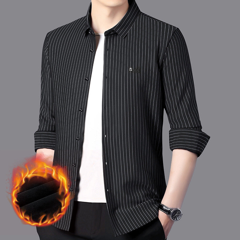 Men’s High-Grade Striped Long-Sleeve Shirt – Spring & Autumn Business Casual