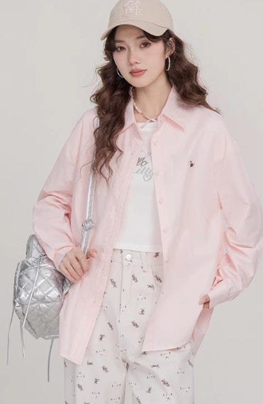 Women's Loose French Embroidered Puppy Shirt