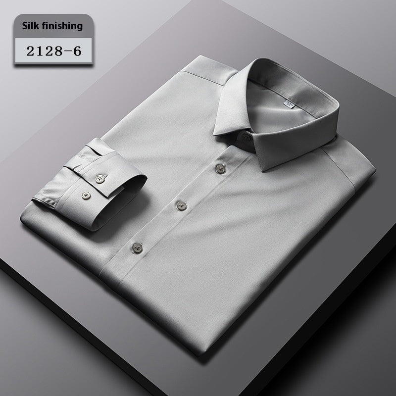 Men’s Elastic Silk Long-Sleeve Non-Iron Shirt – Smooth, Stretch & Breathable