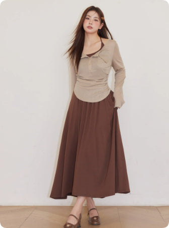 Sweet And Spicy Slimming Long Sleeved Top Slimming Dress Set