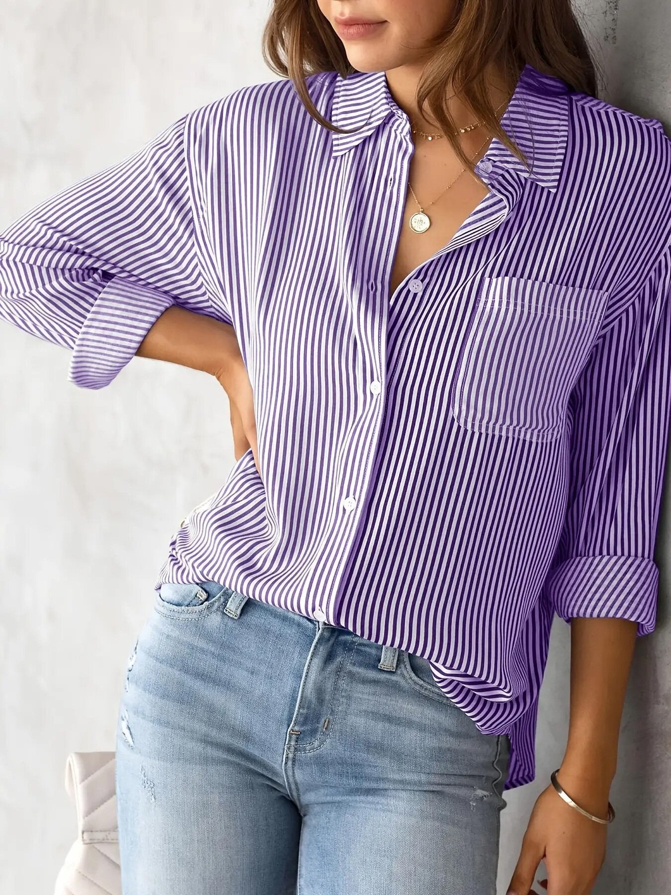 Women's Top Loose Business Casual Long Sleeved Shirt With Pockets