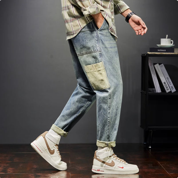 Men’s Loose Fit Harem 9/10 Jeans – Workwear Style Cropped Denim