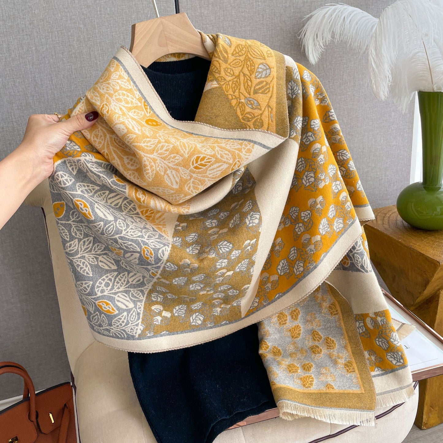 Korean Style Ins All-match Floral Print Shawl Winter Cashmere-like