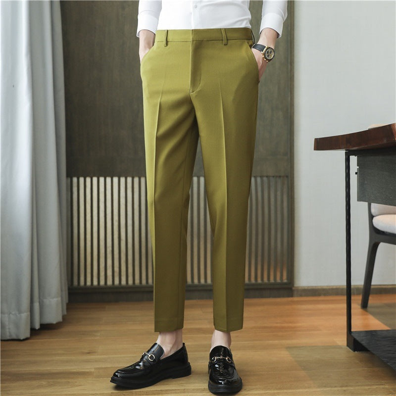 Men’s Spring/Summer Draped Solid‑Color Suit Pants – Stretchy Comfort, Elegant Casual Style