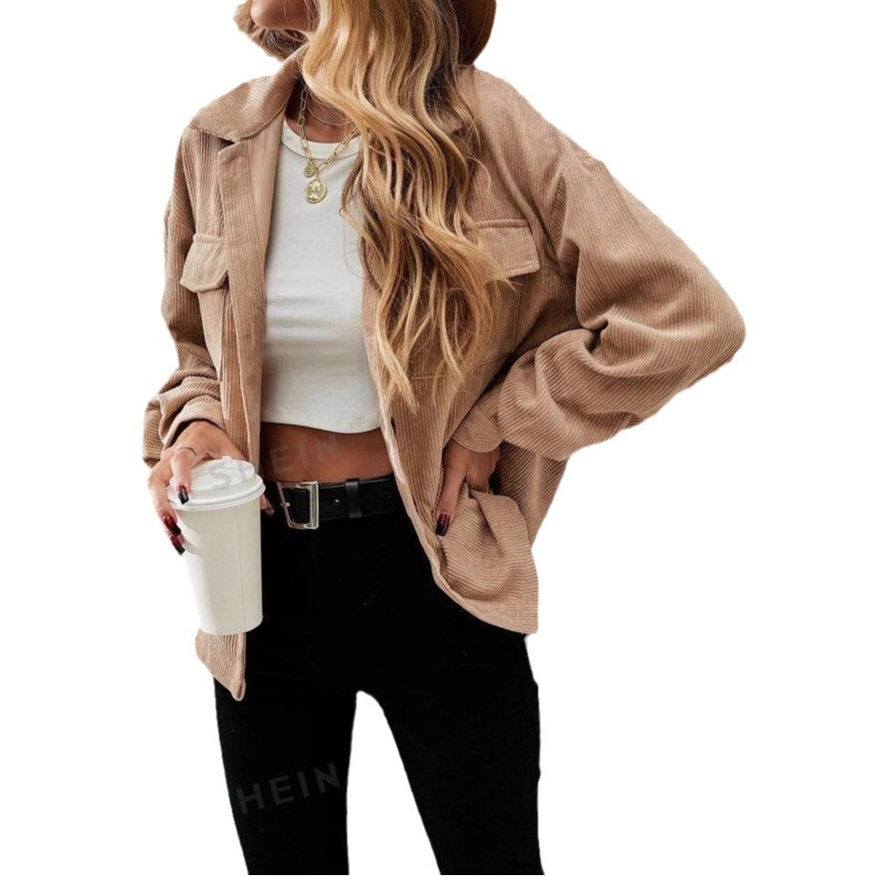 Retro Cardigan European And American Pocket Coat Women