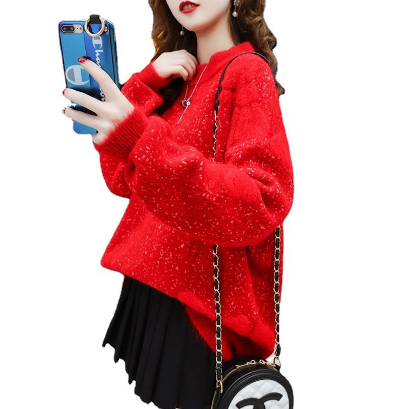 Fashion Lazy Solid Color Round Neck Loose Sweater Women