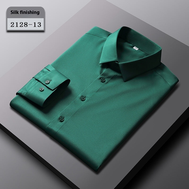Men’s Elastic Silk Long-Sleeve Non-Iron Shirt – Smooth, Stretch & Breathable